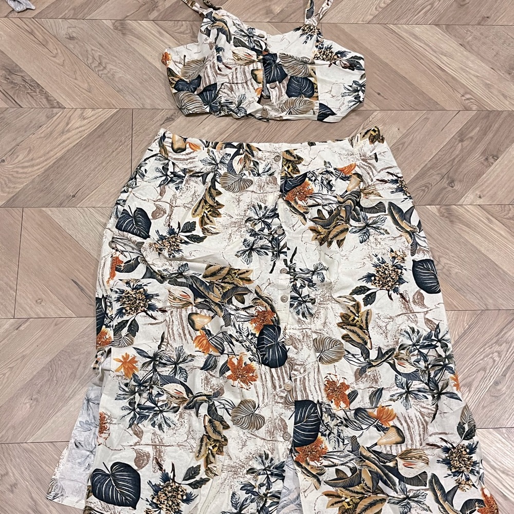 Two piece cropped top and long high waist skirt